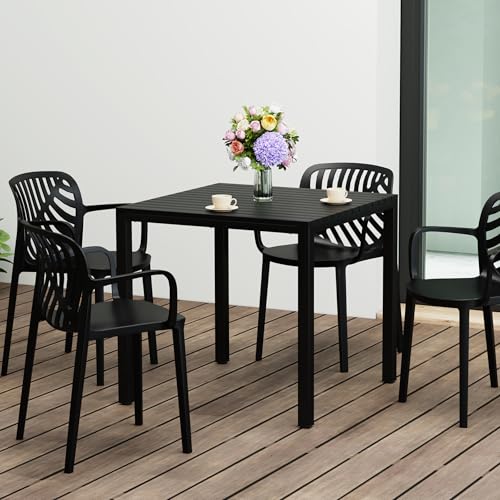Costaelm Kitchen & Dining Room Sets, 5 piece Dining Table Set, Breakfast Coffee Bar Table and Chairs of 4, Stackable Dining Side Chair, Patio Bistro Deck Furniture, Black