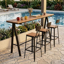 MISXEOE Outdoor Bar Table 47"-79", Wood Patio Bar Height Table High Counter Tables Rain/Sun Protection for Poolside Garden Balcony Restaurant Cafe, Indoor or Outdoor Use(Black 1,70.8"x15.7"x41.3")