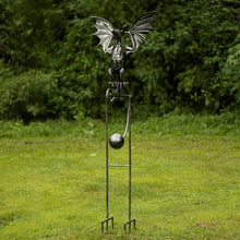 Zaer Ltd. Metal Dragon Rocking Garden Stake, Kinetic Wind Decor, Metallic Black Finish, Moving Wings (Tail Down Moonfyre)
