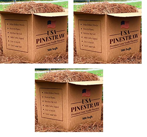 USA Pine Straw - Premium Pine Needle Mulch (Premium Pine Needle Mulch - Covers 300 Sqft 3 Set)
