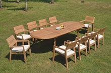 11 PC A Grade Outdoor Patio Teak Dining Furniture Set - 117" Double Extension Oval Table & 10 Cellore Stacking Arm Chairs