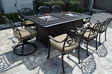 theWorldofpatio Elizabeth 9pc Cast Aluminum Dining Set with Propane Fire Pit - Antique Bronze