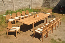 WholesaleTeak 12 Seats 13 Pcs Grade-A Teak Wood Dining Set: 122" Atnas Double Extension Rectangle Table and 12 Clipper Stacking Arm Chairs #11CP2813