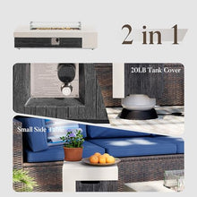 COSIEST 56" Outdoor Propane Fire Pit Table w Tank Cover & Wind Guard, Rectangle Gas Fire Pit Table with Concrete & Wood Grain Design, 50000BTU Fire Tables for Patio, Backyard, Garden