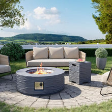 Cosiest Propane Fire Pit with Tank Cover for Outside, 35 in Round Gas Fire Pits for Outdoor Patio, Certified, 50000 BTU Concrete Rectangle Base with Rain Cover, Free Lava Rocks