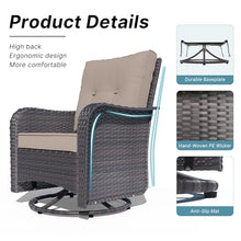 Kurapika 3 Pieces Patio Furniture Set Outdoor Swivel Gliders Rocker, Wicker Patio Bistro Set, Rattan Rocking Chair with Tempered Glass Side Table and Thickened Cushions (Sand)