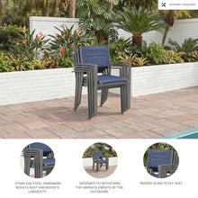 Signature Design by Ashley Point Bonita Set of 4 Outdoor Chairs with Padded Sling Seat, Stackable Aluminum Lounge Chairs for Patio and Porch Seating, Gray Frame with Blue Sling