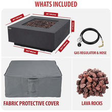 AMS 40" Square Concrete GFRC Propane Gas Fire Pit Table (Dark Gray)