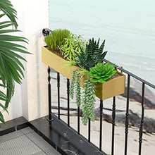 MOFGOE Rectangular Metal Railing Planter - Large Balcony Flower Box - Deck Rail Planting Boxes - Iron Plant Hanging Flower Pot - Fence Railings Floating Shelf,Gold,150x20x13cm
