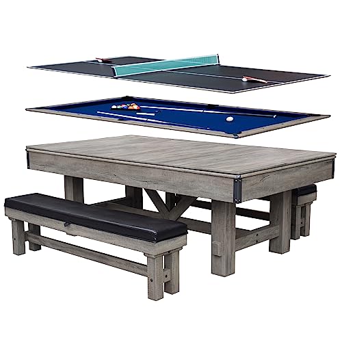 Hathaway Logan 7-ft Pool Table Combo Set with Benches - Rustic Gray Barnwood
