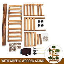 ZOCWJK Flower Stand 4 Layers Plant Shelves Wood Flower Stand Pot Bonsai Display Wheels Storage Rack Holder Organizer Patio,