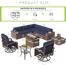 UOPYNE 10 Piece Patio Furniture Set with Fire Pit Table and Swivel Chairs, Rattan Outdoor Sectional Patio Conversation Sets with Seat Cushions for Backyard Deck Balcony Lawn and Garden