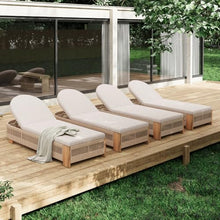 Outdoor Acacia Wood Adjustable Lounge Chair for Patio, Backyard, Poolside, and Garden Use – Sturdy Natural Wood Frame with Grey Rope Detailing (Teak+ Beige + Acacia Wood + Rope + Waterproof Fabric)