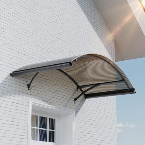 Awning for Door Entrance,48x63 Inch Round Arch Door Awning Canopy with Aluminum Brackets & Polycarbonate Cover, UV, Rain & Snow Protection for Window, Porch, Patio, Deck