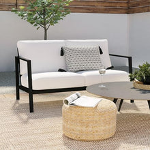Linon Greyton Aluminum Frame Outdoor Loveseat with Removable Cushions Black & White