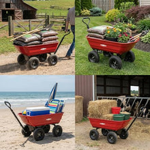 Electric Wheelbarrow Cart, Powered Garden Cart, 264LBS Capacity, 2.6 cu.ft Volume, 24V 180W 75L, 4 Wheeled for Yard, Farm, Beach and Heavy Duty Hauling (Red)