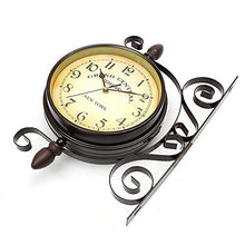 EliteBloom Wall Clock Garden Clocks Outdoor Waterproof, Classical Double-Sided Rotation Metal Rack for The Mounted Battery Powered Outside Coffee Bar Round Station,