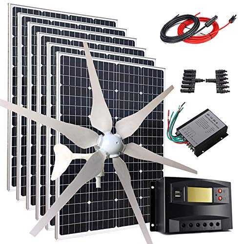 1120 Watts Wind Solar Power Kit: 12V 400 Watt Wind Turbine Generator + 6pcs 120 Watt Monocrystalline Solar Panel + 60A Solar Charge Controller + Wind Controller + 5M Cable+Y Connectors