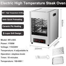 1700w Stainless Steel Automatic Steak Broiler,Electric Steak Broile W/Glove,Small Home Camping Oven Steak Cooker Machine -Touch Button/800℃ High Temperature/8-Layer Grill/Timer 30 Min,B