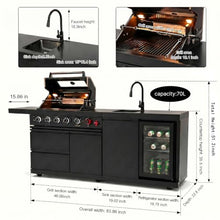 RGWYGCG Outdoor Kitchen Island Grill, 6-Burner Gas Grill with Refrigerator, Sink & Food Prep Countertop, Heavy Duty Stainless Steel Modular Outdoor Kitchen for Backyard, Patio