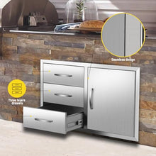 KODOM Outdoor Kitchen BBQ Island Drawers 38.3" W x 22.7" H x 20.7" D with Handles BBQ Access Single Door Triple Drawers Combo Cabinets for BBQ Island Patio Grill Station