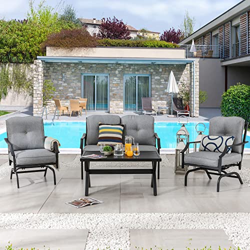 LOKATSE HOME 4-Piece Outdoor Bistro Furniture Set with Cushions Grey