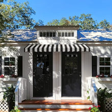 Awntech 6' Dallas Retro (76.5"-24"-36") Straight Slope Fixed Awning with Anodized Arms, Black/White Stripe