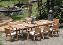 TeakStation 8 Seater Grade-A Teak Wood 9pc Dining Set:Large 117" Rectangle Table and 8 Arbor Stacking Arm Chairs #TSDSAB8