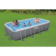 Bestway Power Steel Rectangular Metal Frame Swimming Pool Set Gray