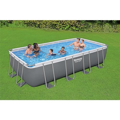 Bestway Power Steel Rectangular Metal Frame Swimming Pool Set Gray