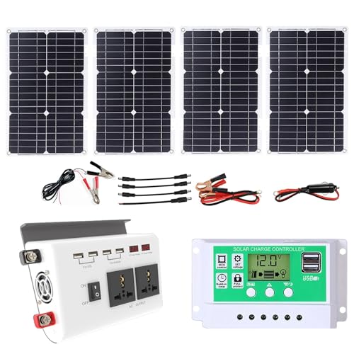 ZXDZTZ 100W Solar Panel Kit with 4000W 12V to 220V/110V Inverter and 50A Charge Controller, Solar Inverter Kit, Off-Grid Solar Power System for Home Backup Or Outdoor Use(12V-110V)