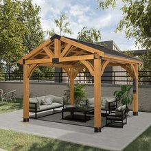 Backyard Discovery Arlington 12' x 10' Cedar Wood Outdoor Gazebo Pavilion with Hardtop Roof Walnut