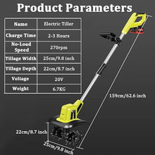 Vdniduir Cordless Tiller Cultivator,Lawn Cultivator,Portable Rotavator, Tilling Width 25cm, Working Depth 22cm, for Lawn, Vegetable
