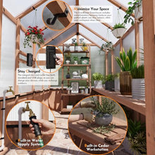 Modern Shade EverBloom 6.5'x12' Wooden Greenhouse, 8' Extra-Tall Cedar Wood Greenhouse with Built-in Outdoor Faucet Kit, Heavy Duty Greenhouse with Built-in Shelving, Power Strip & Ventilation System