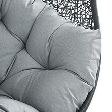 Modway Hide Wicker Rattan Outdoor Patio Porch Lounge Egg Swing Chair Set with Stand in Gray