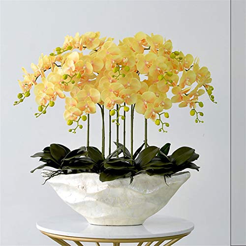 Artificial Flower in Pot Large Artificial Butterfly Orchid Bonsai Fake Flower and Vase Arrangement Silk Cloth Butterfly Orchid Bonsai Home Decoration Artificial Plant Flower Arrangement ( Color : Yell