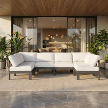 Outdoor Escape White Fabric Outdoor Patio Modular Sectional, Weather-Resistant Material, Contemporary Design, Comfortable Back, Seat Heights