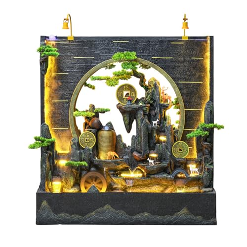 Elegant Zen Landscape Waterfall Fountain with LED Lighting and Artificial Greenery – Indoor and Outdoor Feng Shui Water Feature for Home and Garden Décor(#2757)