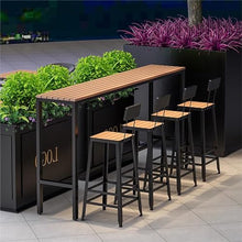 Modern Outdoor Rectangular Trestle Bar Table, 78.7l X 15.7w X 41.3h, Waterproof Wooden Narrow Pub Patio Table for Railings, Counter Height Balcony Bar Table, Black White 94.5 “L x 15.7 ‘W x 41.3 ’H