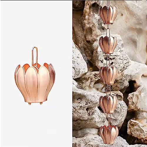 EliteBloom Copper Rain Chains, Rain Catcher Replacement Downspout, Eaves Drainage Courtyard Eaves Decor Rain Catcher Chain for Garden Villa,Style4-24m/8ft