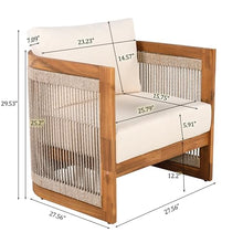 Merax Acacia Wood Outdoor Club Chair Set of 2,Woven Rope Accents Design,Wooden Patio Accent Chair Set,Comfy Reading Seat with Removable Cushion,Patio Furniture Set,Beige+Teak