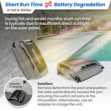 Betta SE Plus - Solar-Powered Robotic Pool Skimmer with 24/7 Continuous Cleaning Power, Dual Charging Options, Twin Salt Chlorine Tolerant Motors, and Shallow Water Safeguard