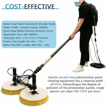 Electric Solar Panel Cleaning Kit, 7.5m Adjustable Telescopic Pole, 65cm Dual Head Brush for Solar Arrays/Roofs/Windows, Includes Water Hose & Power Cord