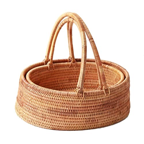 Rattan Oval Picnic Basket Easter Basket Grocery Basket, Brown (Color 2 piece set)