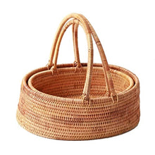 Rattan Oval Picnic Basket Easter Basket Grocery Basket, Brown (Color 2 piece set)