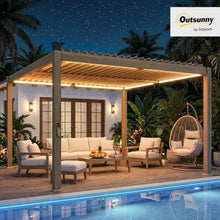 Outsunny Louvered Pergola with Solar LED Lights 10' x 10' Nature Wood