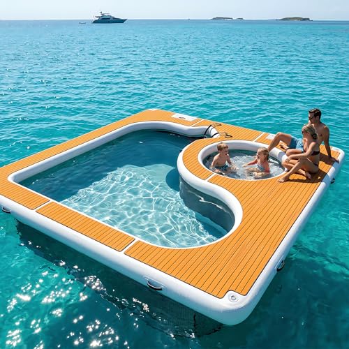 13x13ft Inflatable Sea Pool with EVA Non-Slip Surface, Thick PVC Inflatable Floating Swimming Pool for Yachts & Marine Use