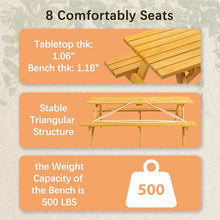 GFDGFD 75" Wooden Picnic Table with Built-in Benches for 8 People, Outdoor Patio Dining Table with Umbrella Hole, Heavy Duty Backyard Garden BBQ Table, Brown