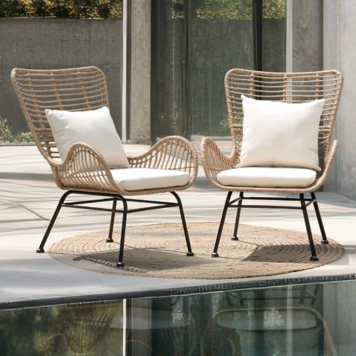 IDZO Isabelle Outdoor Wicker Chairs Set of 2 with Beige Olefin Cushions