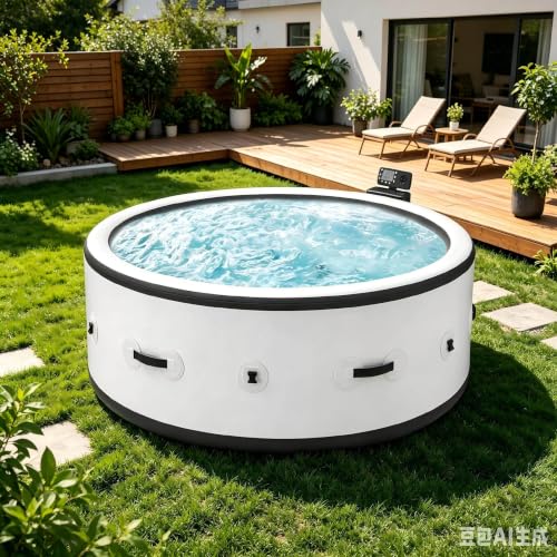 Hot Tub Portable Spa 4-6 Person, 150 Air Jets, PTC Circulation & Low-Water Heating With Drain System 104°F Heating,Heater Pump, Filter, Leak-Proof PVC, (Circle, 81.1×27.9 In)